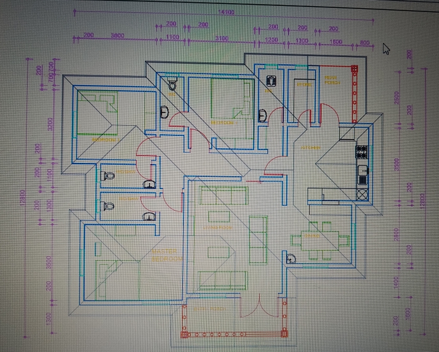 3-Bedroom Residential Floor Plan — Architectural Design portfolio project by DesignForge, Kampala Uganda
