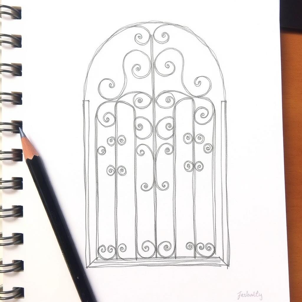 Before — initial concept sketch for Wrought-Iron Decorative Window Grill, Product Design project by DesignForge Uganda